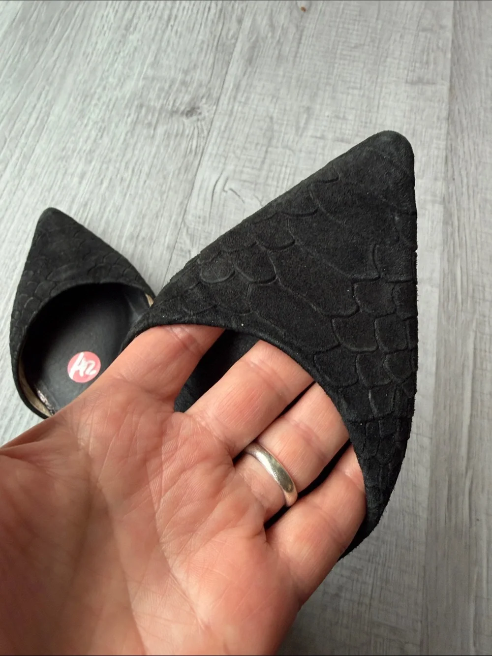 Matt Bernson Black Pointed D'Orsay Flats with Textured Upper, Size 6.